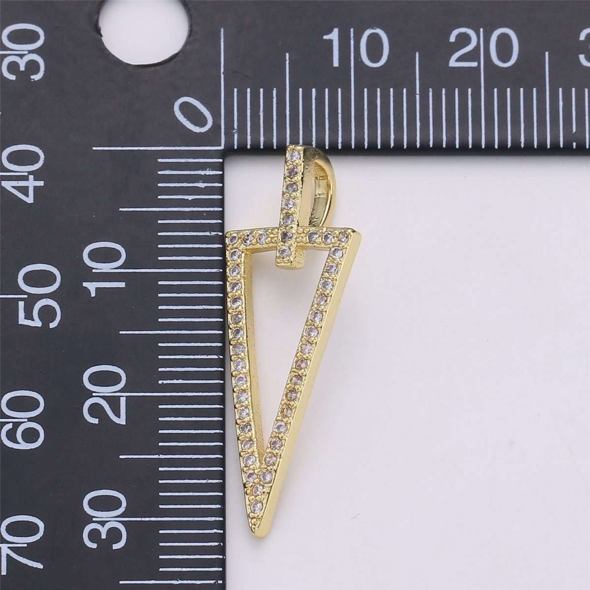 14k Gold Filled Arrowhead Pendant Charm Triangle Necklace Charm Micro Pave geometric Jewelry Supply 32x11mm, C-859