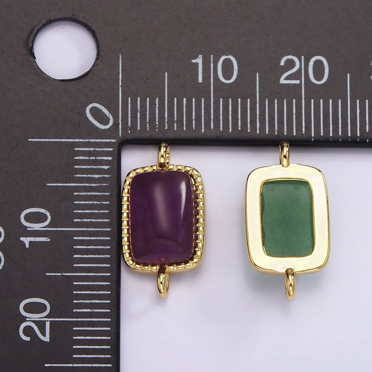 14K Gold Filled Aventurine, Amethyst, Rose Quartz Dotted Bezel Rectangular Connector | G250 - G252