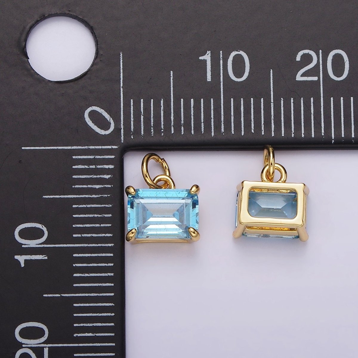 14K Gold Filled Natural Baby Blue Baguette CZ Oval Bezel Minimalist Charm | AG562