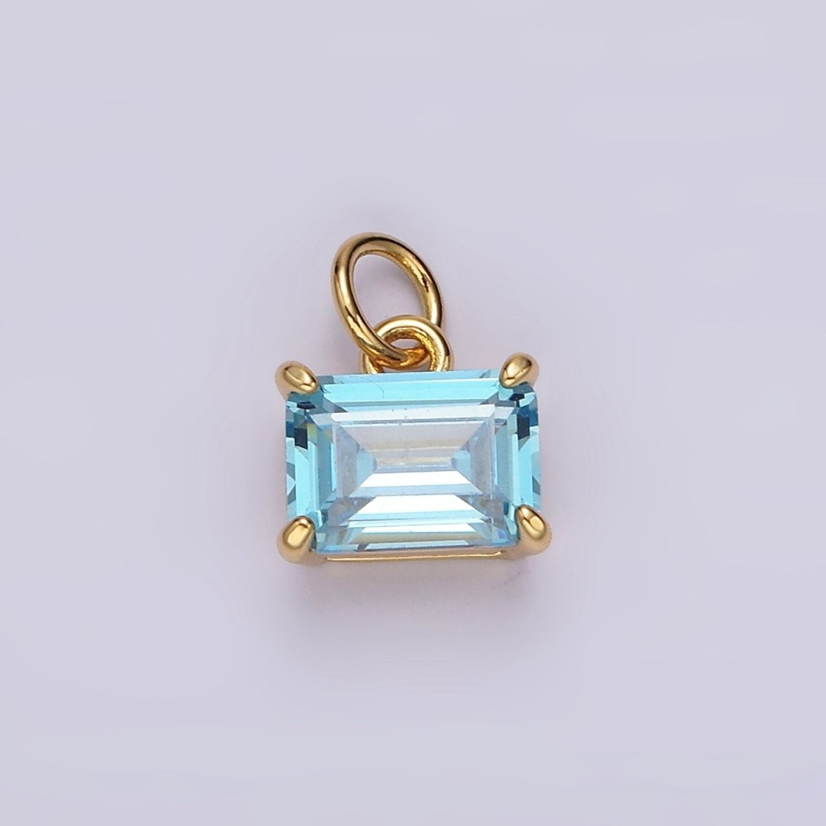 14K Gold Filled Natural Baby Blue Baguette CZ Oval Bezel Minimalist Charm | AG562