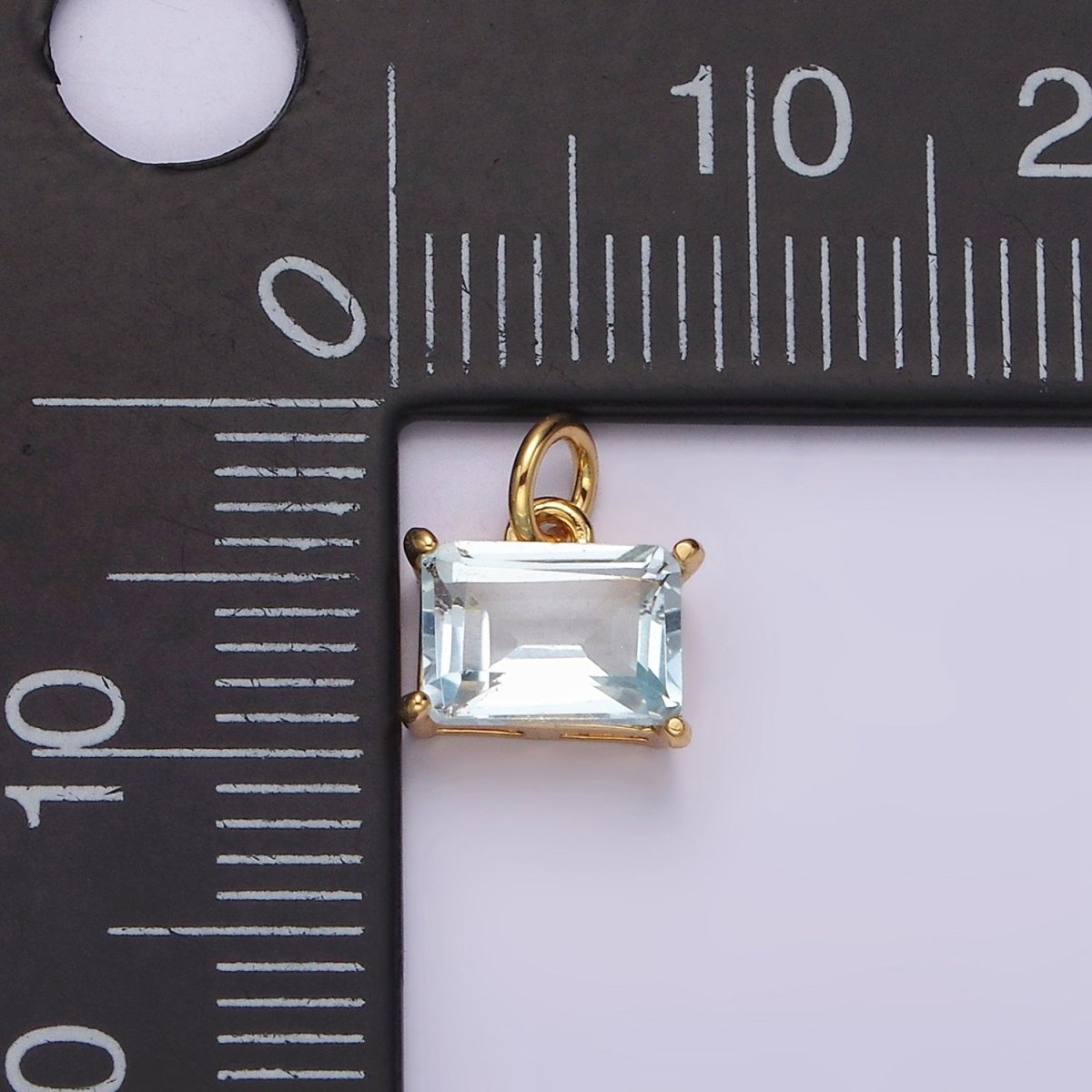 14k Gold Filled Natural Baby Blue Baguette CZ Sideway Minimalist Add-On Charm | AC843