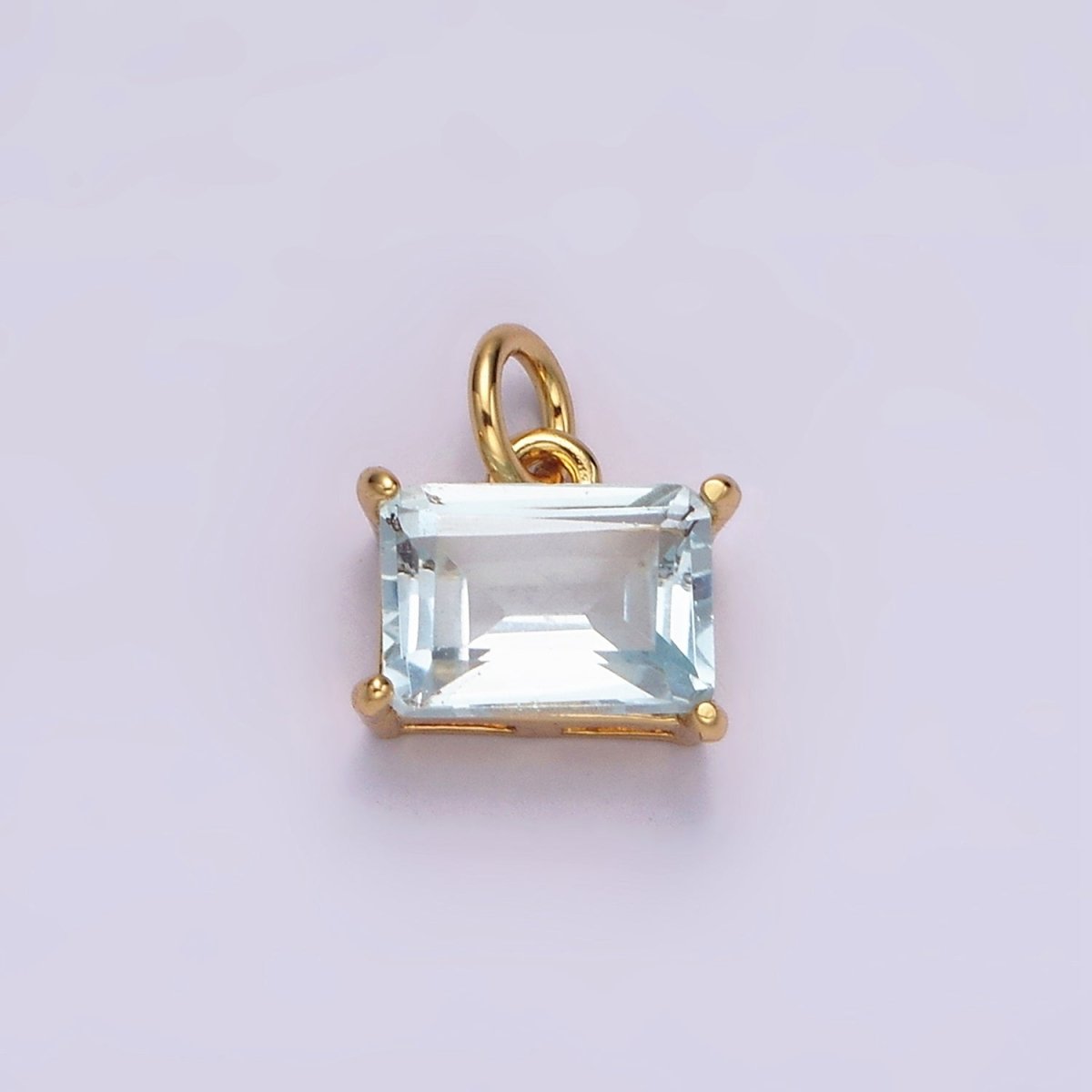 14k Gold Filled Natural Baby Blue Baguette CZ Sideway Minimalist Add-On Charm | AC843