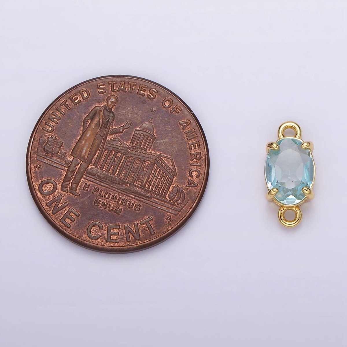 14K Gold Filled Baby Blue CZ Oval Bezel Minimalist Connector | G825