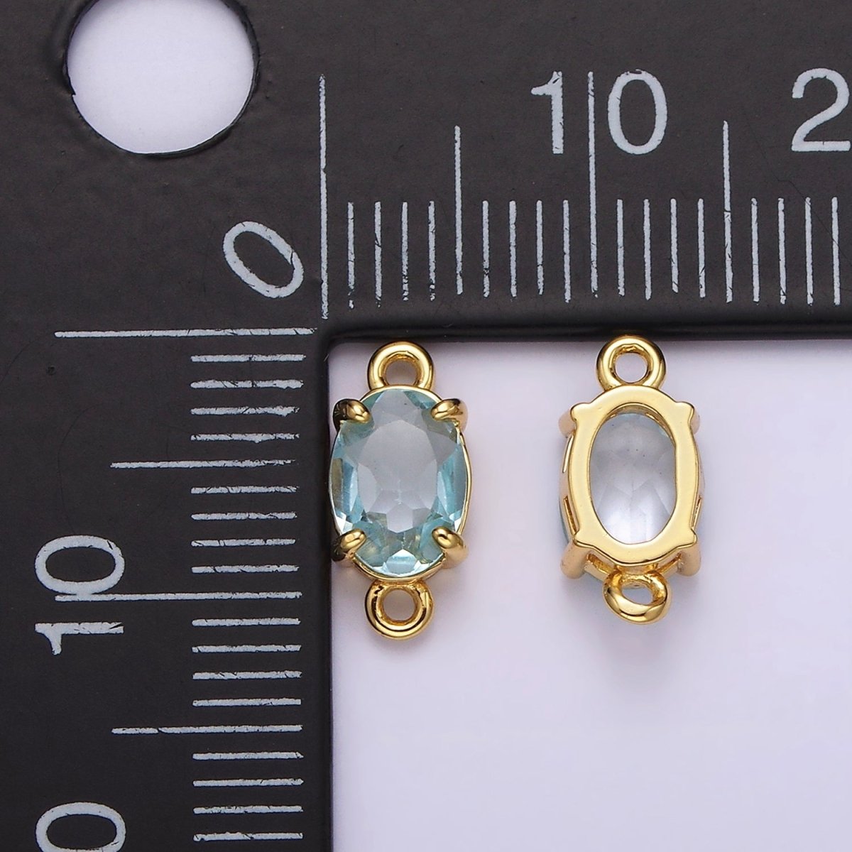 14K Gold Filled Baby Blue CZ Oval Bezel Minimalist Connector | G825