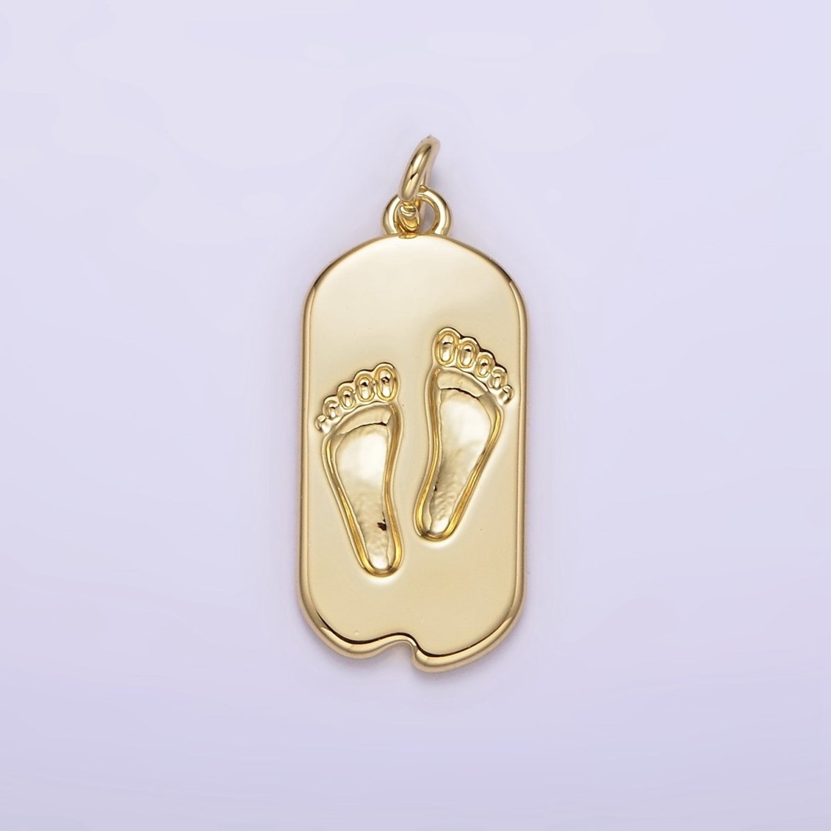14K Gold Filled Baby Footprint Chipped Oval Tag Charm | AG308