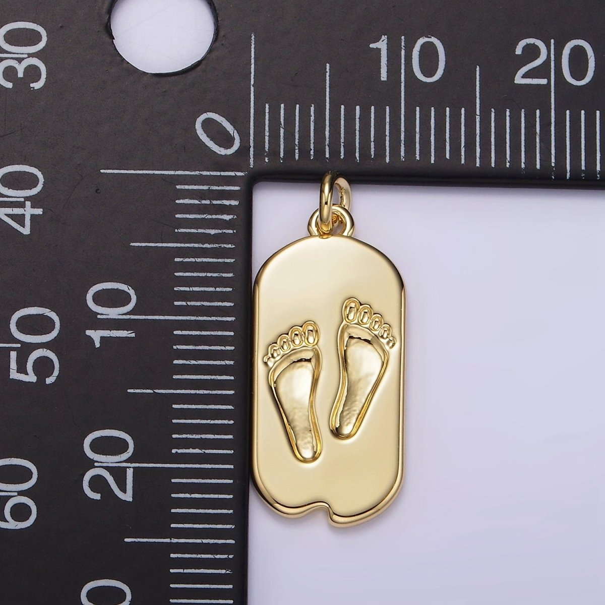 14K Gold Filled Baby Footprint Chipped Oval Tag Charm | AG308