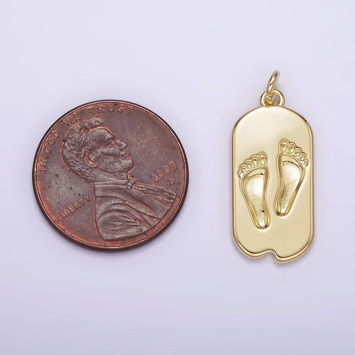 14K Gold Filled Baby Footprint Chipped Oval Tag Charm | AG308