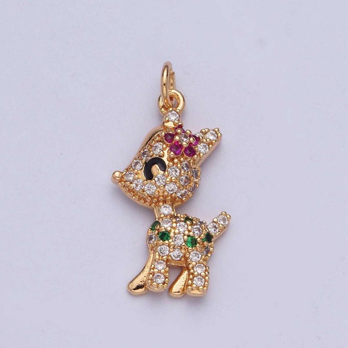 14K Gold Filled Baby Woodland Reindeer Multicolor Micro Paved CZ Charm | X-199