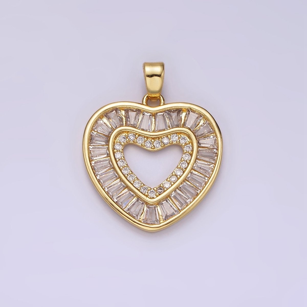 14K Gold Filled Baguette CZ Heart Pendant Charm | J-533