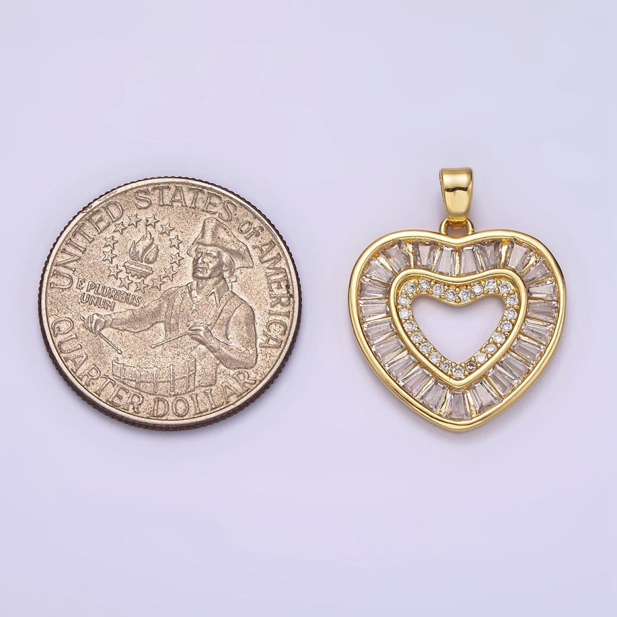 14K Gold Filled Baguette CZ Heart Pendant Charm | J-533