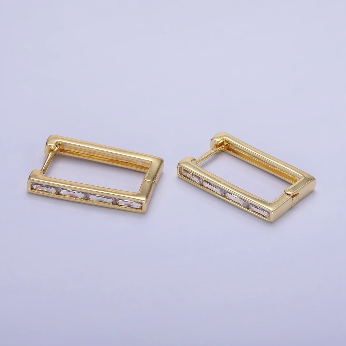14K Gold Filled Baguette Lined Square Hoop Earrings | AE521