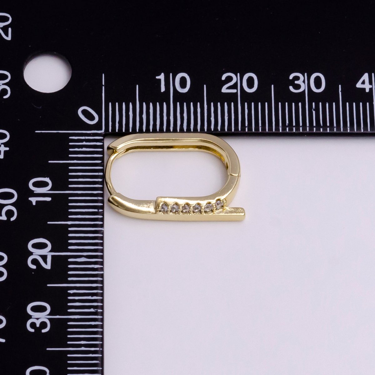 14K Gold Filled Bar Micro Paved CZ 20mm Oblong Hoop Earrings | AD1024