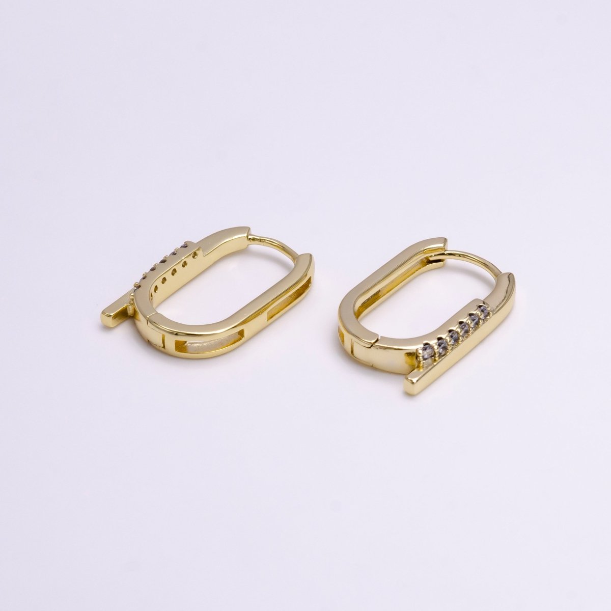 14K Gold Filled Bar Micro Paved CZ 20mm Oblong Hoop Earrings | AD1024