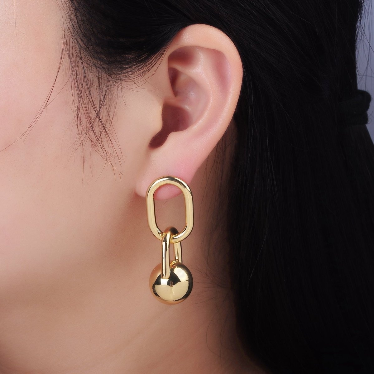 14K Gold Filled Bead Ball Drop Oblong Minimalist Stud Earrings | AE522
