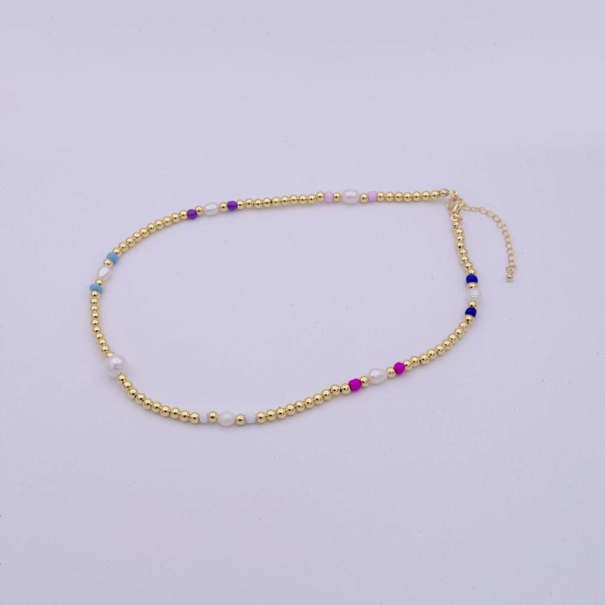 OS 14k Gold filled Bead necklace, minimal delicate necklace, dainty Pearl gradient necklace, colorful beaded boho crystal necklace | WA-546 Clearance Pricing