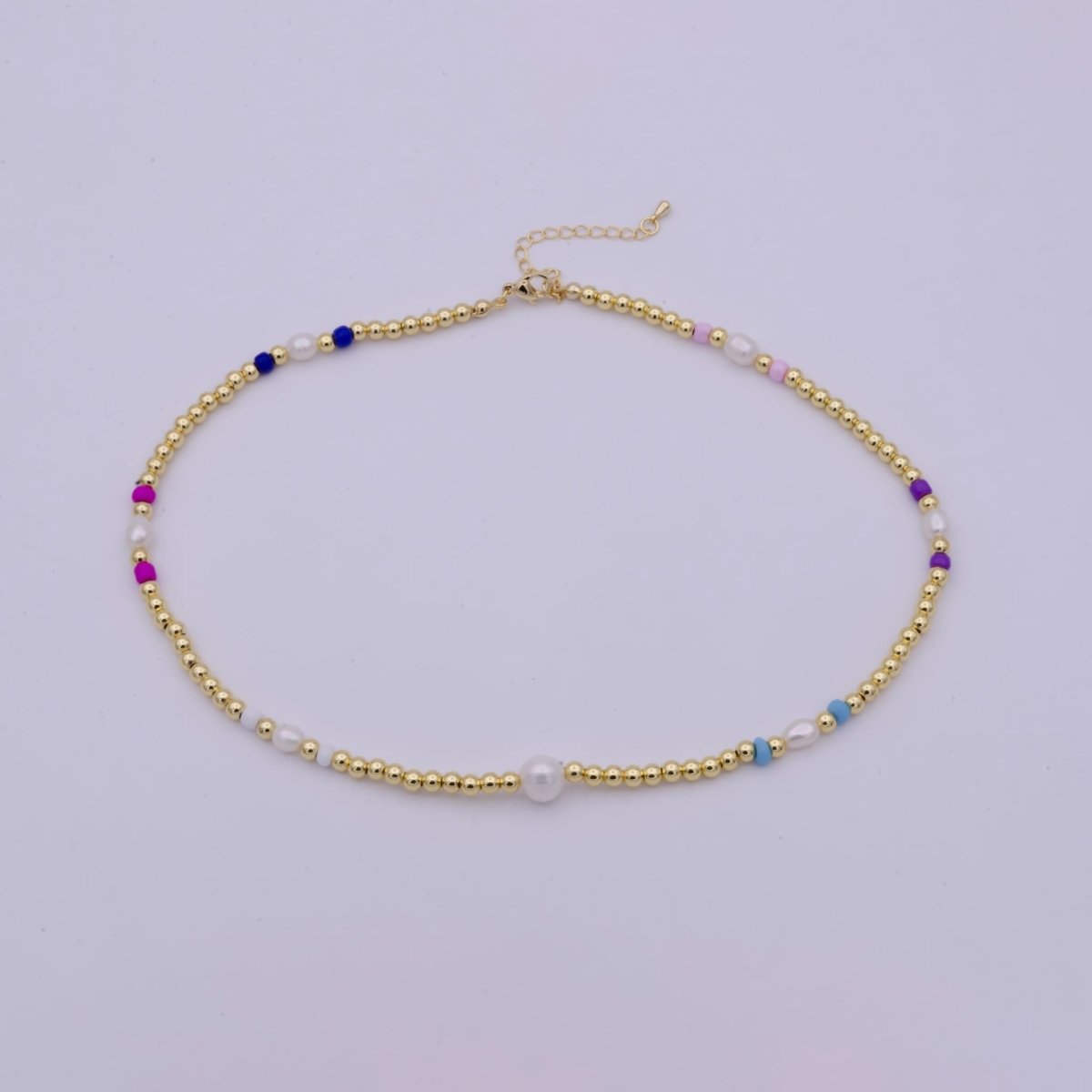 OS 14k Gold filled Bead necklace, minimal delicate necklace, dainty Pearl gradient necklace, colorful beaded boho crystal necklace | WA-546 Clearance Pricing