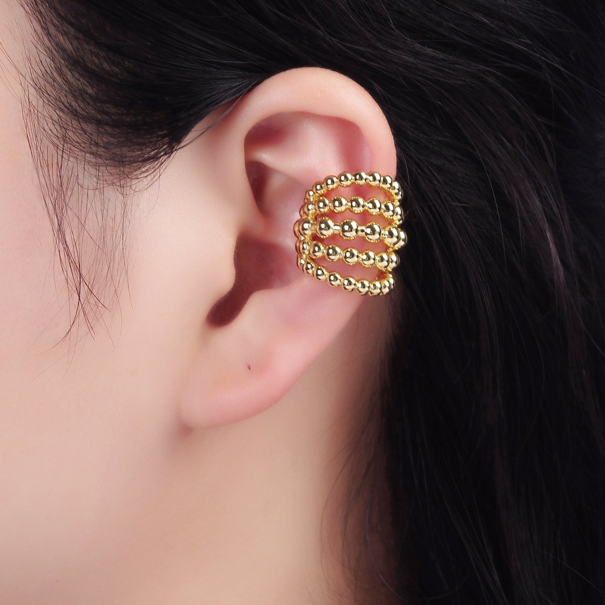 14K Gold Filled Beaded Bubble Multiple Band Wide Ear Cuff Earrings (1pcs) | AI156