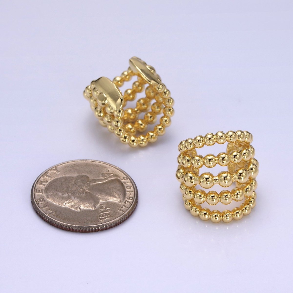 14K Gold Filled Beaded Bubble Multiple Band Wide Ear Cuff Earrings (1pcs) | AI156