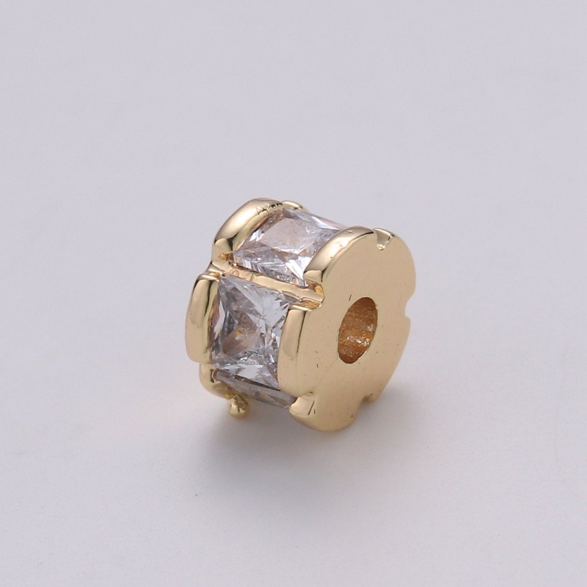 14k Gold Filled Beads 4.6x6.5mm CZ Micro Pave Drum shape Beads, Cubic Zirconia Spacer Gold Beads Bracelet Small Hole Beads Finding