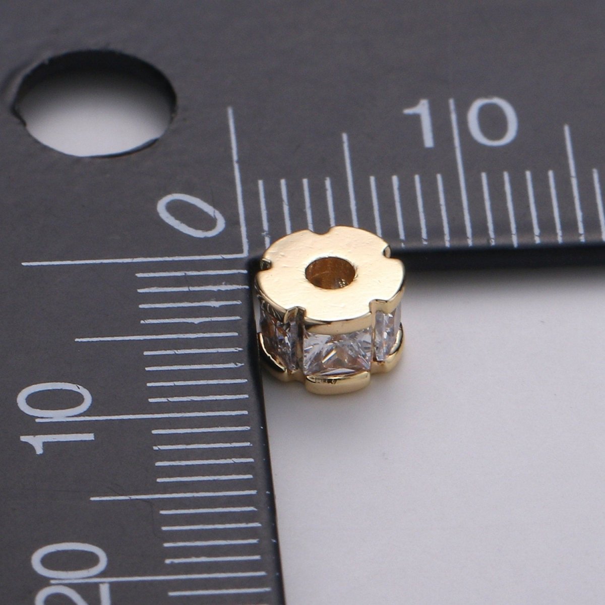 14k Gold Filled Beads 4.6x6.5mm CZ Micro Pave Drum shape Beads, Cubic Zirconia Spacer Gold Beads Bracelet Small Hole Beads Finding