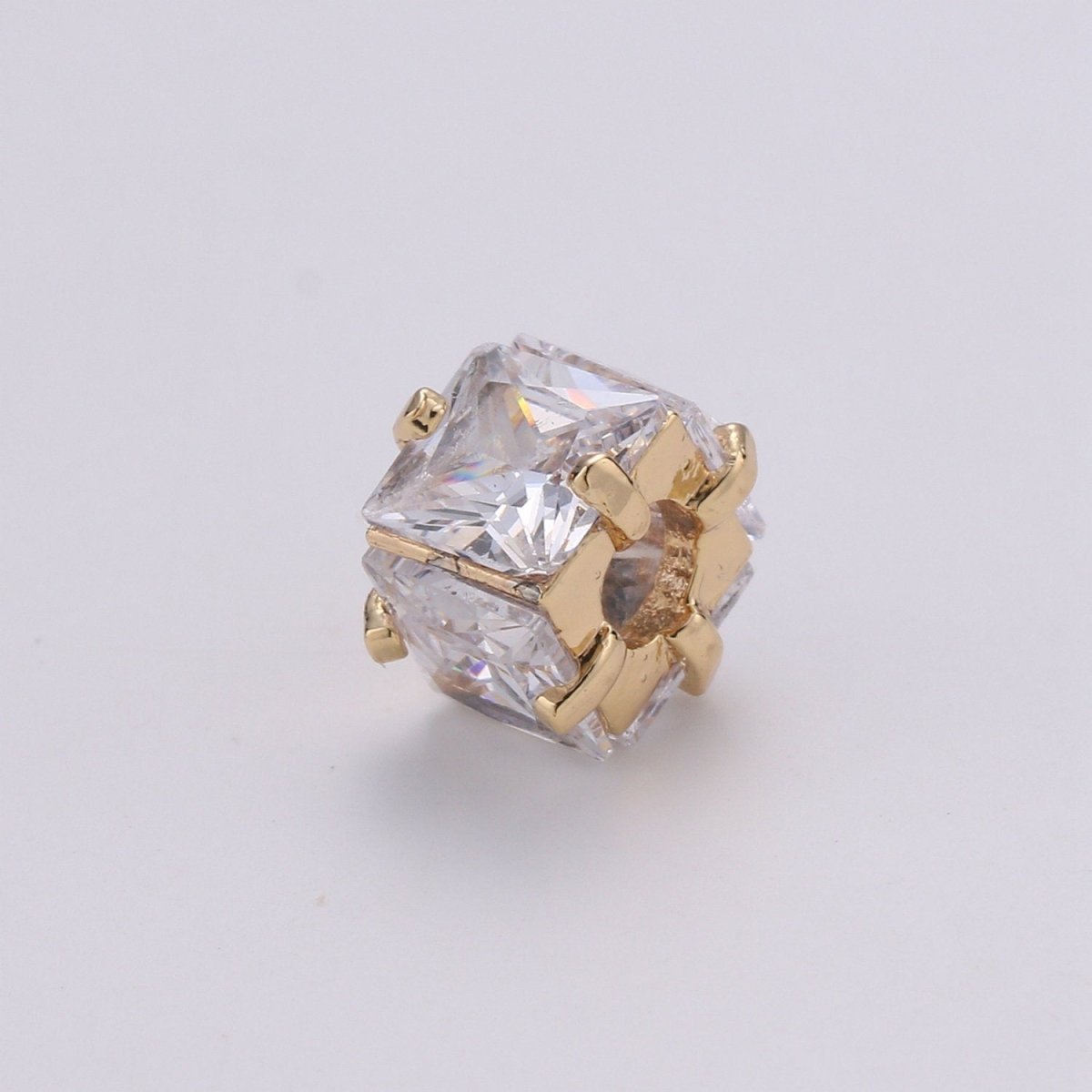 14k Gold FIlled Beads CZ Micro Pave Cube Large Hole Spacer Beads, Cubic Zirconia Spacer Beads, Gold Square Bead Spacer for Bracelet Making