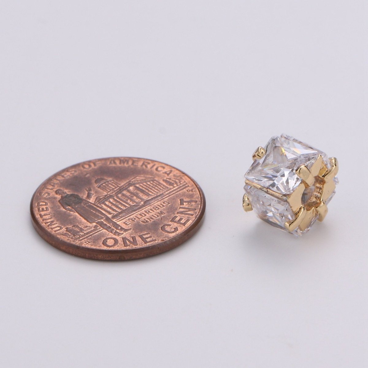 14k Gold FIlled Beads CZ Micro Pave Cube Large Hole Spacer Beads, Cubic Zirconia Spacer Beads, Gold Square Bead Spacer for Bracelet Making