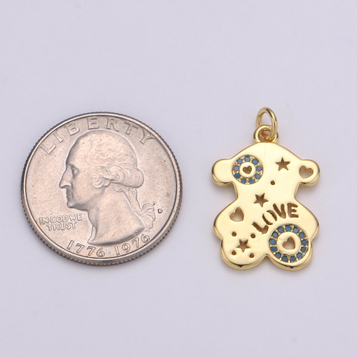14k Gold Filled Bear Pendant,Love Pendant, Blue Cubic paved Earing DIY, Panda Charm, Love Charm, Teddy Bear Charm, Friendship Charm D-206