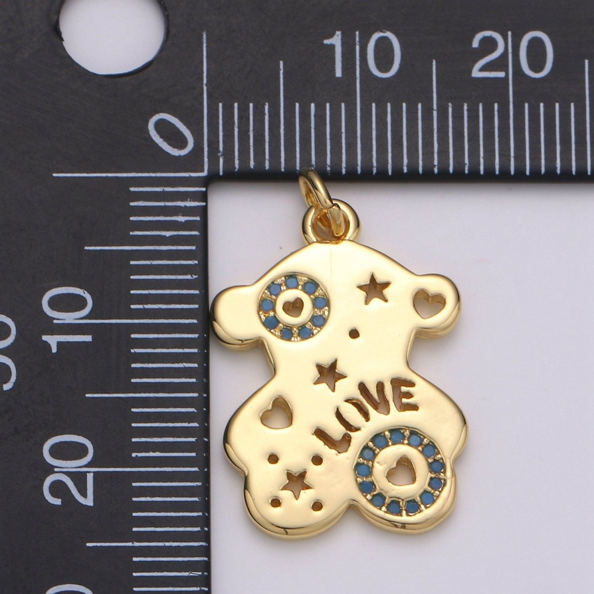 14k Gold Filled Bear Pendant,Love Pendant, Blue Cubic paved Earing DIY, Panda Charm, Love Charm, Teddy Bear Charm, Friendship Charm D-206
