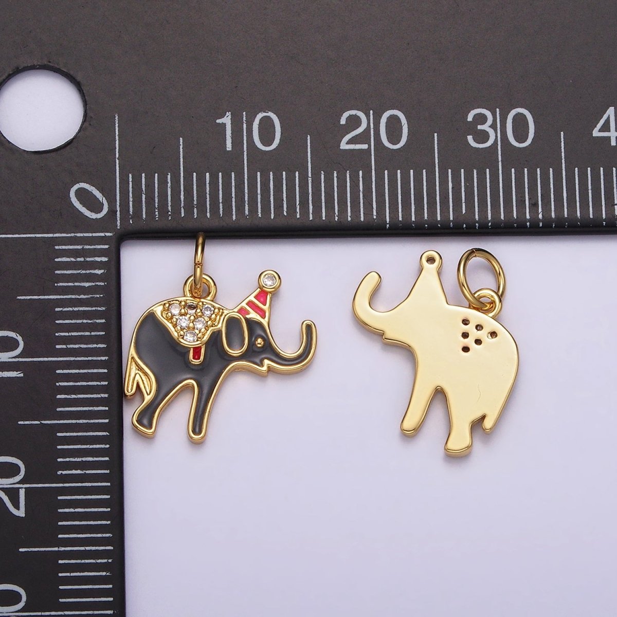 14K Gold Filled Black Circus Elephant Micro Paved CZ Charm | AG524