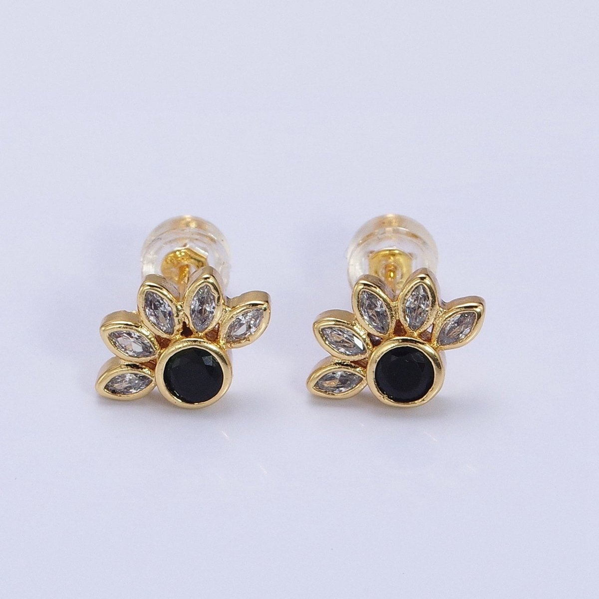 14K Gold Filled Black Clear CZ Marquise Sun Stud Earrings | AB1523