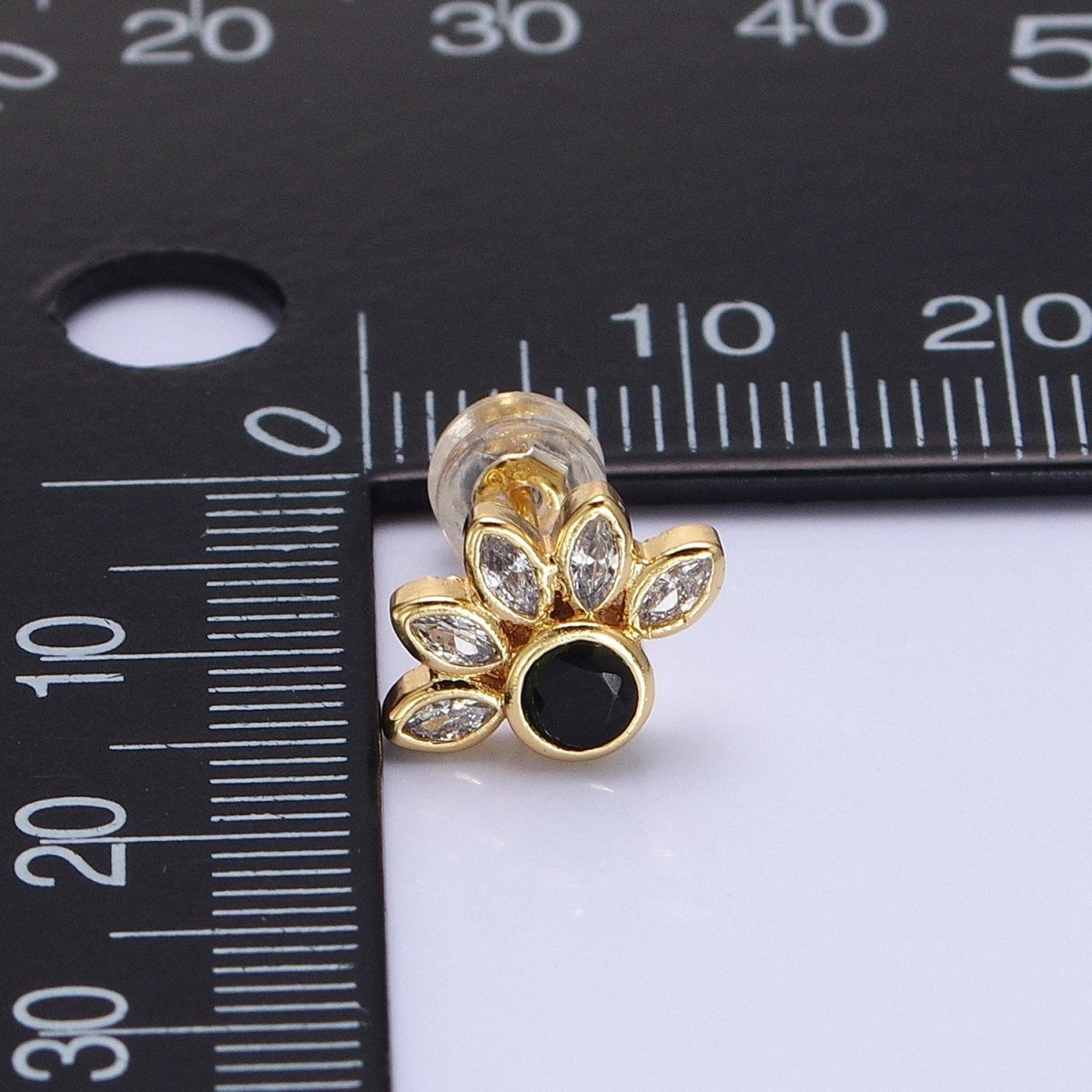 14K Gold Filled Black Clear CZ Marquise Sun Stud Earrings | AB1523