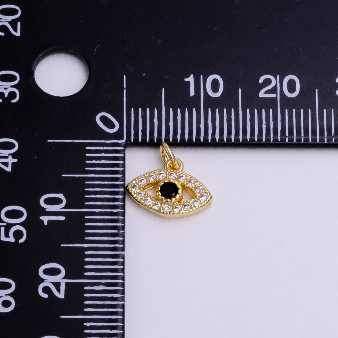 14K Gold Filled Black CZ Evil Eye Micro Paved Open Mini Add-On Charm | AC1462