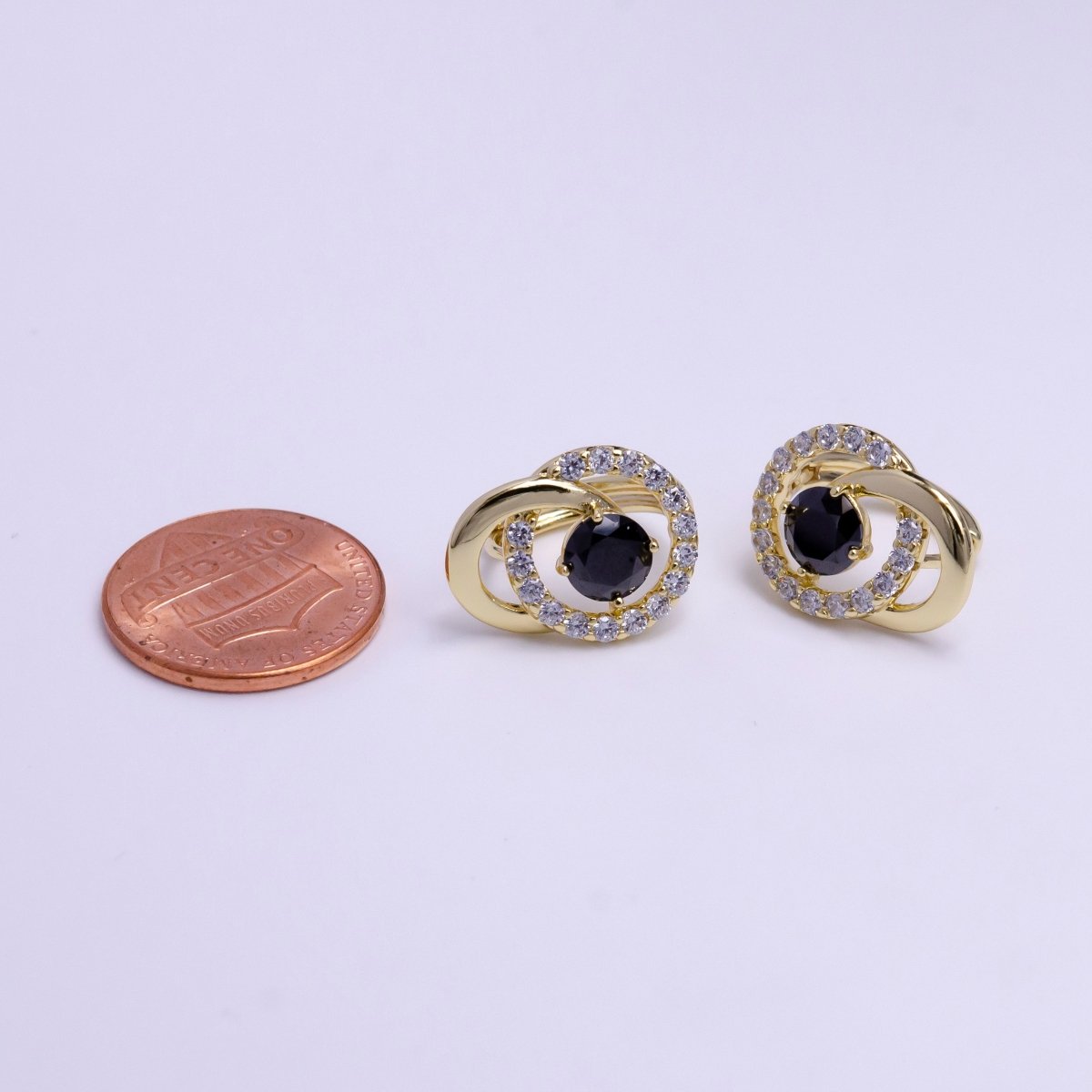 14K Gold Filled Black CZ Geometric Circular Round Micro Paved Huggie Earrings | AD-426