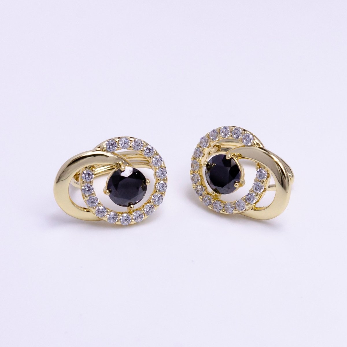 14K Gold Filled Black CZ Geometric Circular Round Micro Paved Huggie Earrings | AD-426