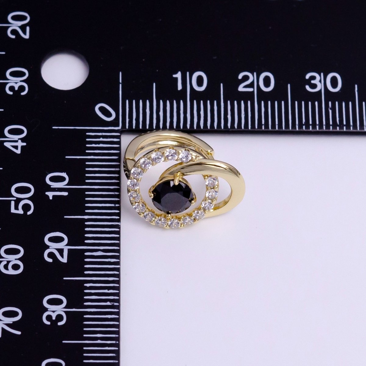 14K Gold Filled Black CZ Geometric Circular Round Micro Paved Huggie Earrings | AD-426