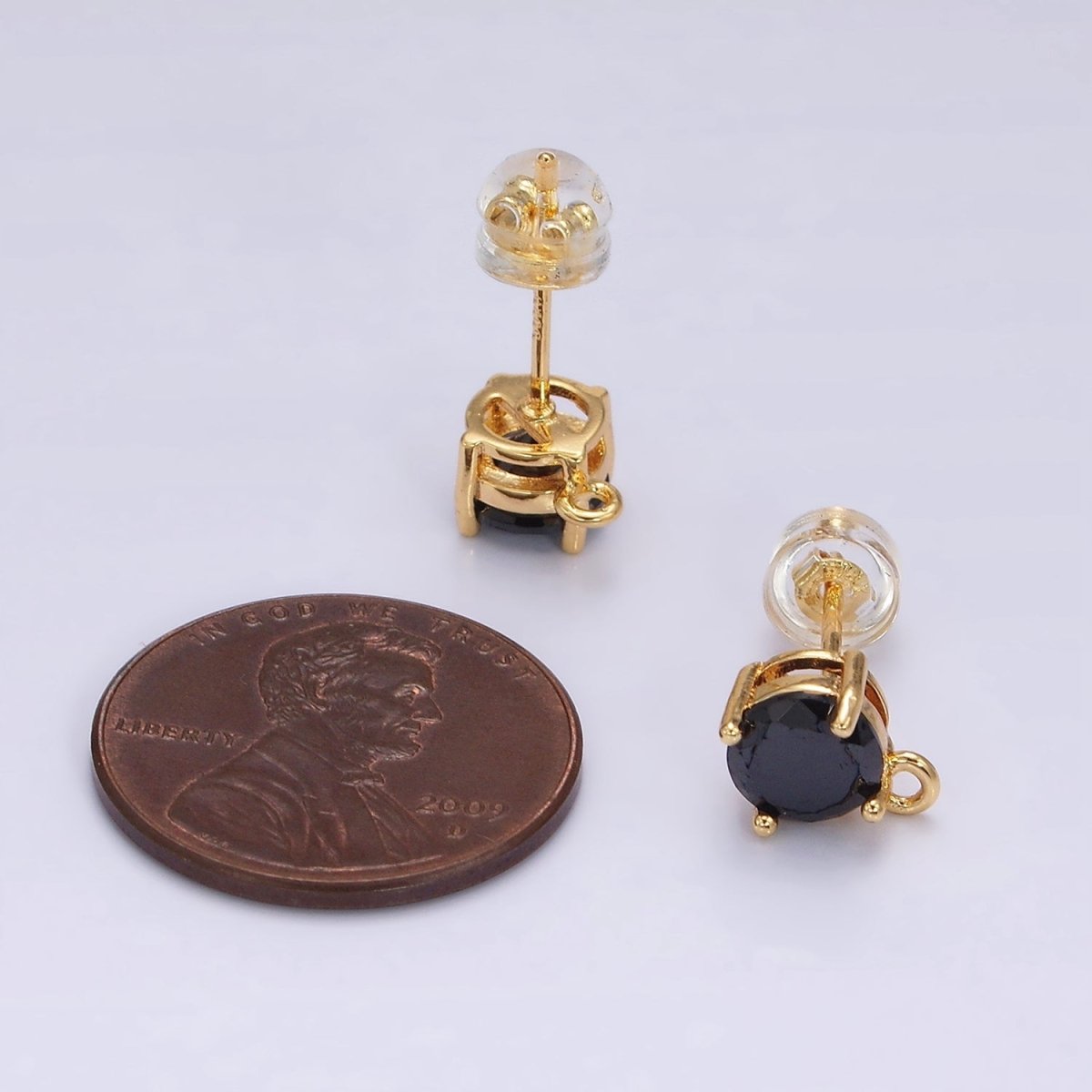 14K Gold Filled Black CZ Round Open Loop Stud Earrings | Z627