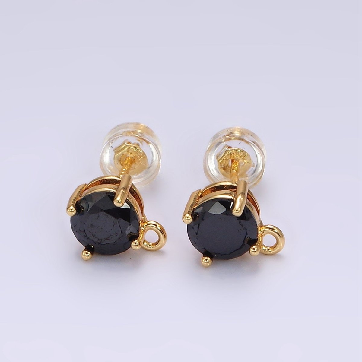 14K Gold Filled Black CZ Round Open Loop Stud Earrings | Z627
