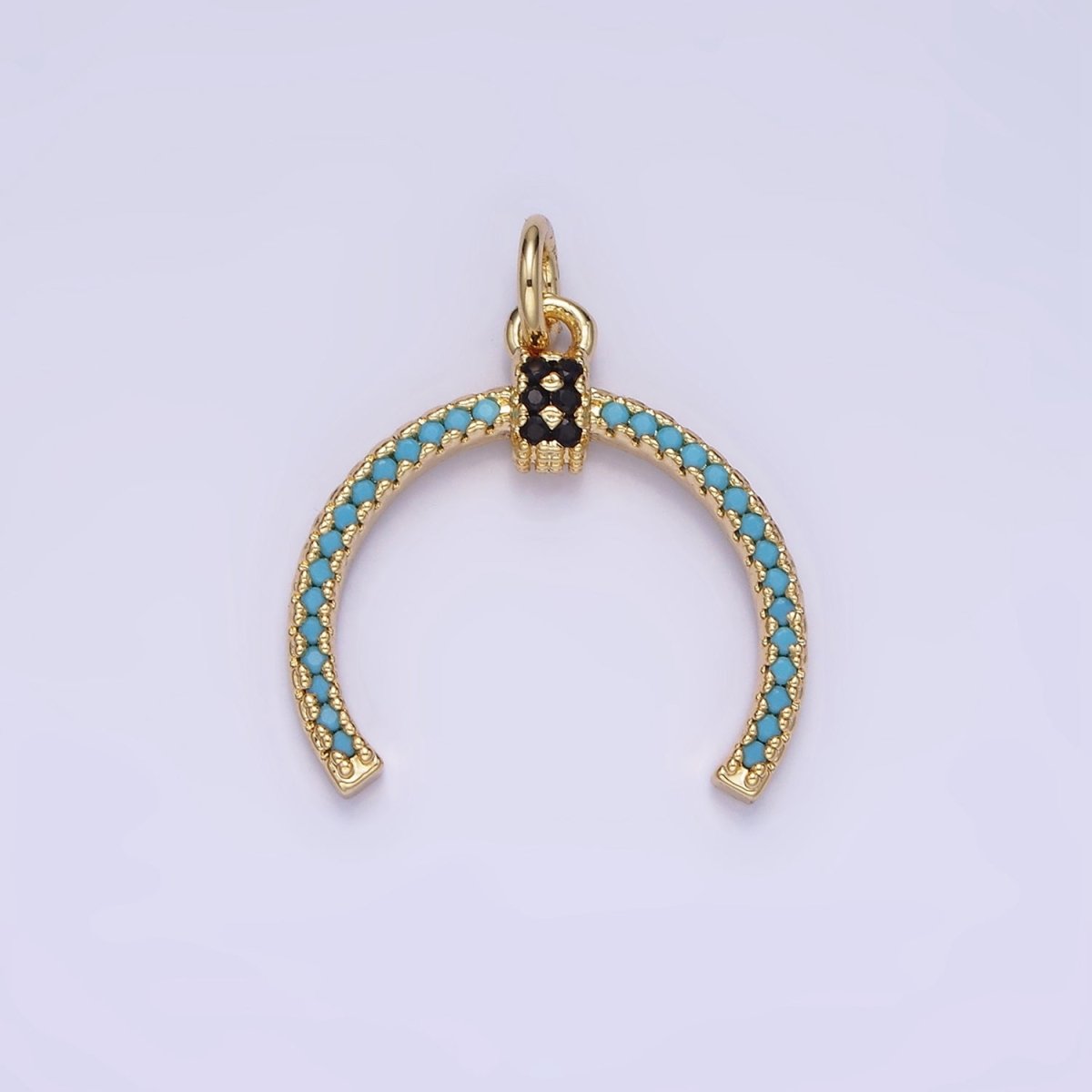 OS 14K Gold Filled Black CZ Turquoise Micro Paved Horn Curved Lined Charm | AG634
