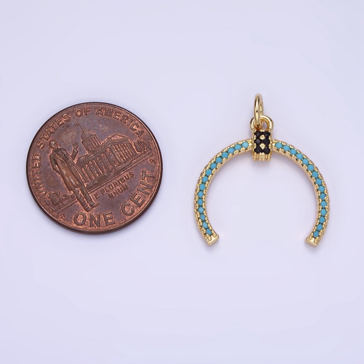 OS 14K Gold Filled Black CZ Turquoise Micro Paved Horn Curved Lined Charm | AG634