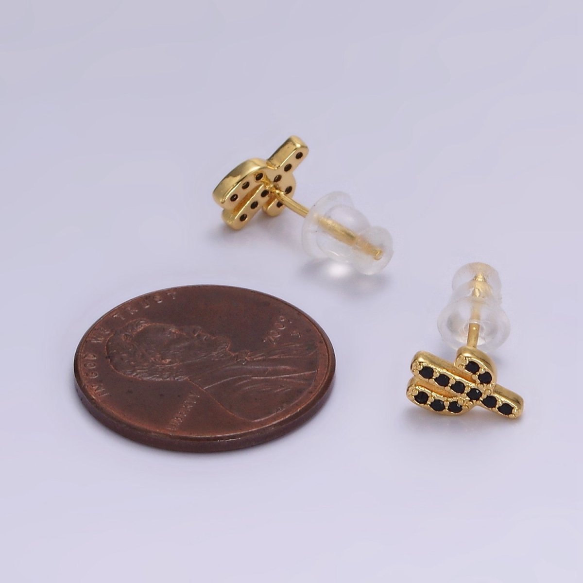14K Gold Filled Black Micro Paved CZ Cactus Plant Nature Stud Earrings | AE904