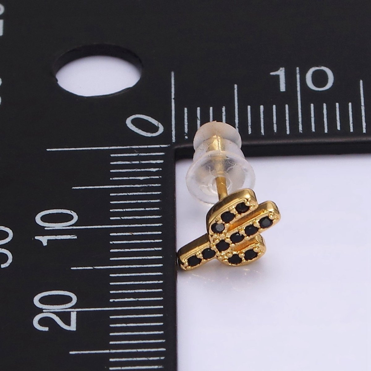 14K Gold Filled Black Micro Paved CZ Cactus Plant Nature Stud Earrings | AE904