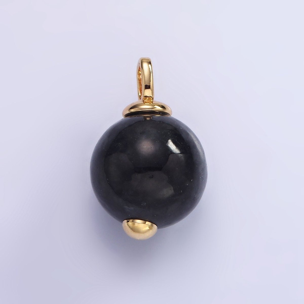 14K Gold Filled Black Jade Gemstone Round Drop Pendant | AH140