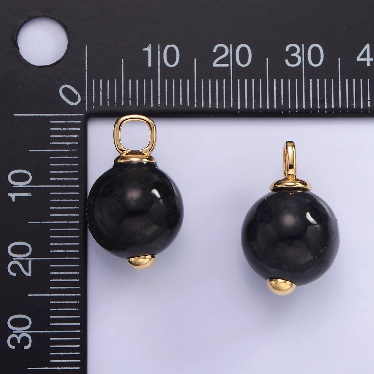 14K Gold Filled Black Jade Gemstone Round Drop Pendant | AH140
