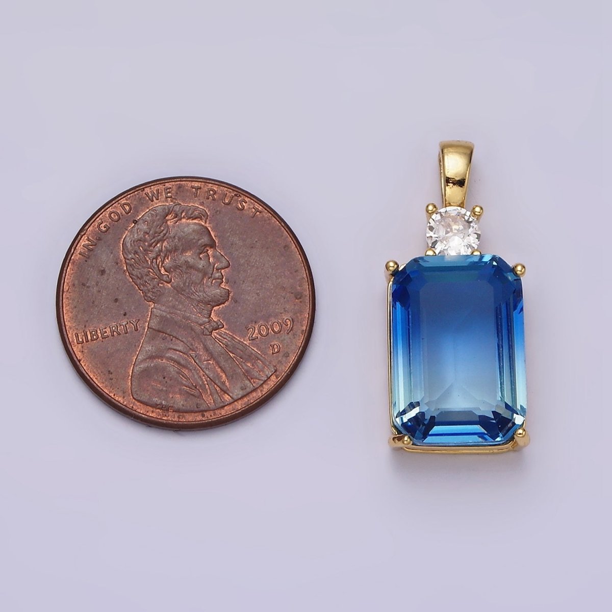 14K Gold Filled Blue Aquamarine Baguette Round CZ Birth Month Personalized Pendant | AA548