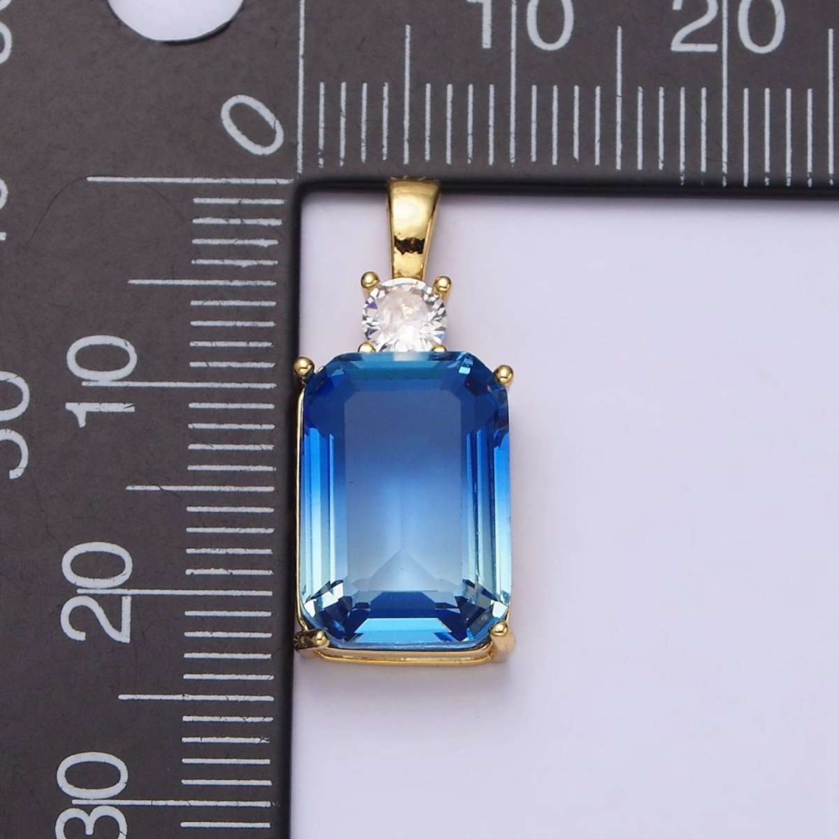14K Gold Filled Blue Aquamarine Baguette Round CZ Birth Month Personalized Pendant | AA548