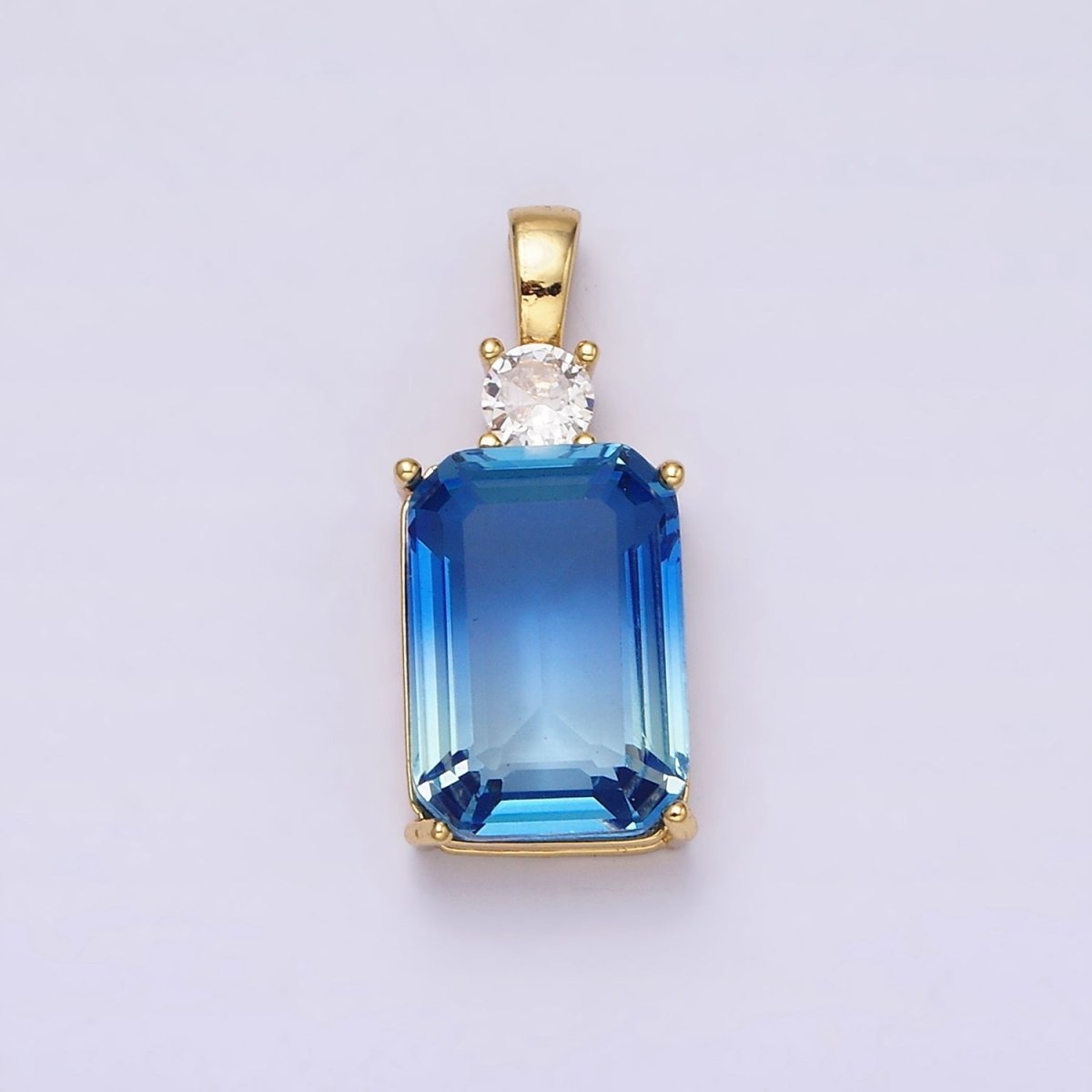 14K Gold Filled Blue Aquamarine Baguette Round CZ Birth Month Personalized Pendant | AA548