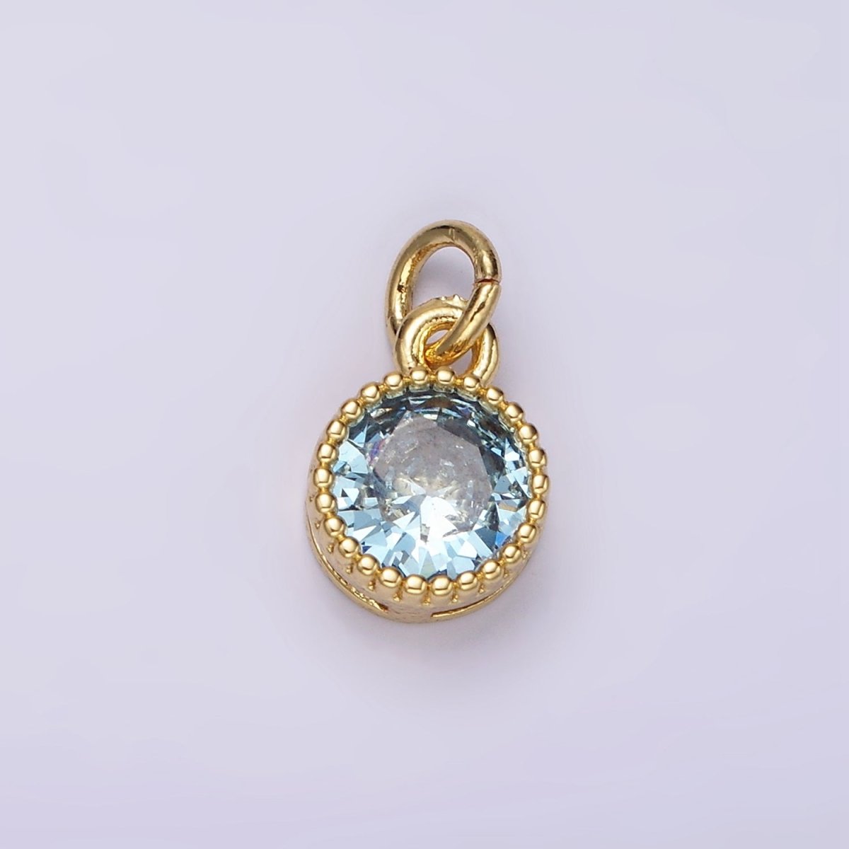 14K Gold Filled Blue, Baby Blue CZ Round Dotted Bezel Add-On Charm | AC915 AC916