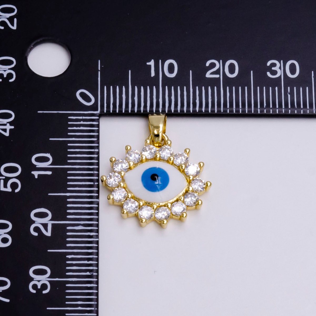 14K Gold Filled Blue Evil Eye Clear CZ Outlined Pendant | N1462