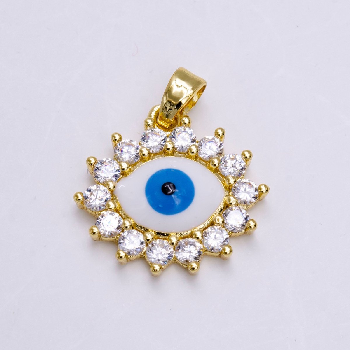 14K Gold Filled Blue Evil Eye Clear CZ Outlined Pendant | N1462
