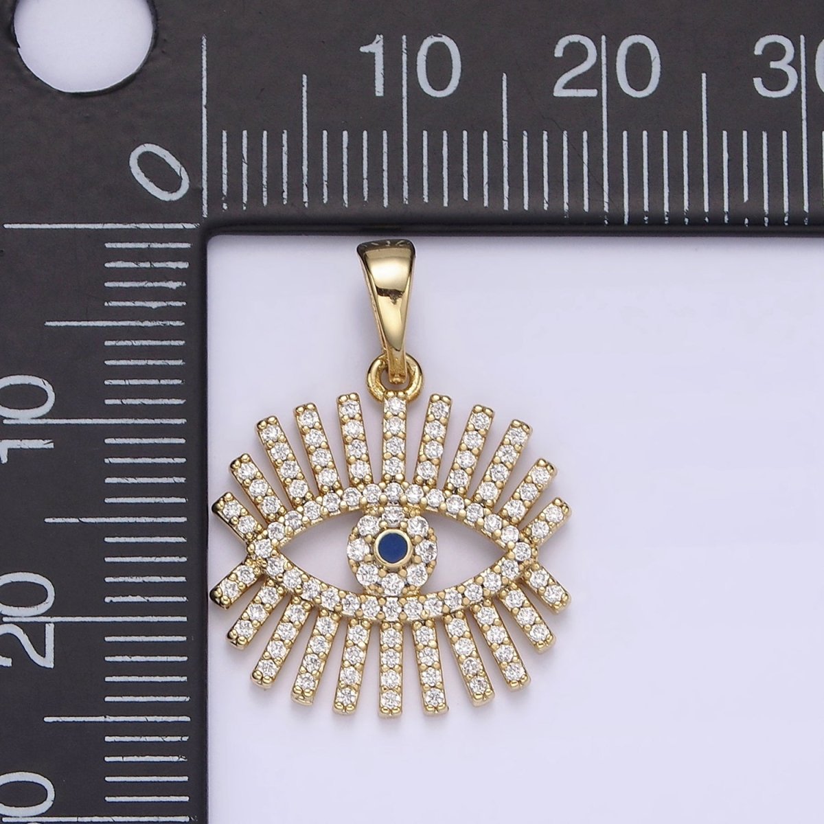14K Gold Filled Blue Evil Eye Clear Micro Paved CZ Open Pendant | N1270